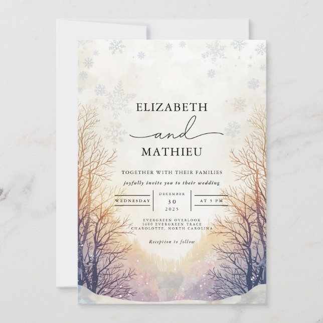 Convites Casamento no inverno da Ramificação do fosco (Frente)