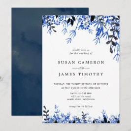 Convites Casamento no inverno de Aquarela Azul Marinho Bran