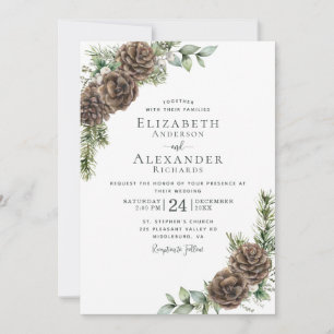 Convites Casamento no inverno de Aquarela Pine Cone Greener