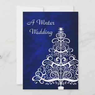 Convites Casamento no inverno de Árvore de Natal Blue Silve
