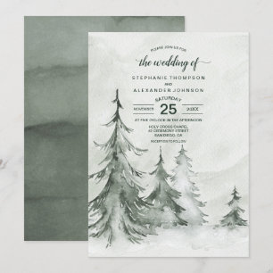 Convites Casamento no inverno de Árvores de Cores Aquátic