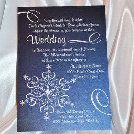 Convites Casamento no inverno de Elegância Azul Snowflake