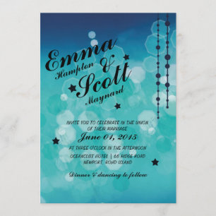 Convites Casamento no inverno de estrelas cintilantes azul 