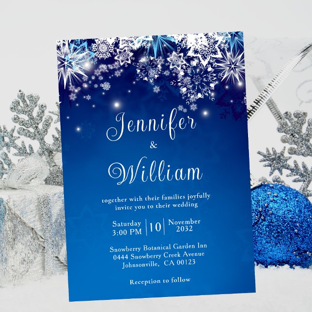 Convites Casamento no inverno de floco de Neve Azul Sparkle (Criador carregado)