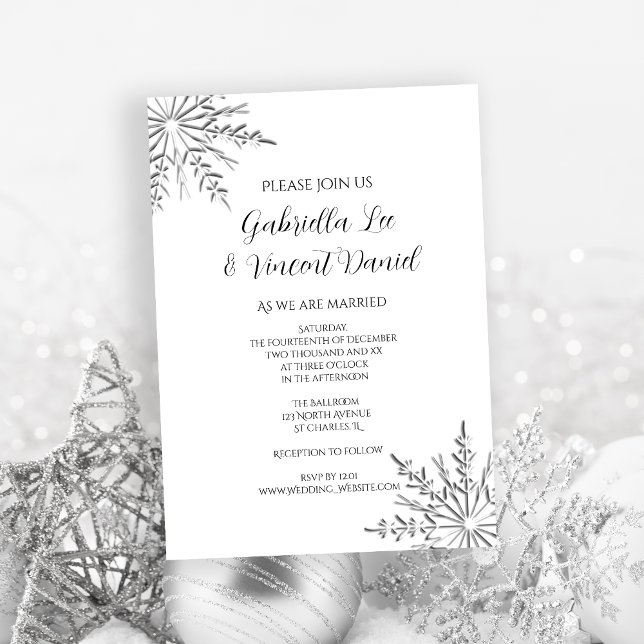 Convites Casamento no inverno de flocos de neve (Set a wintery tone for your marriage with the elegant Snowflakes Winter Wedding Invitation.)