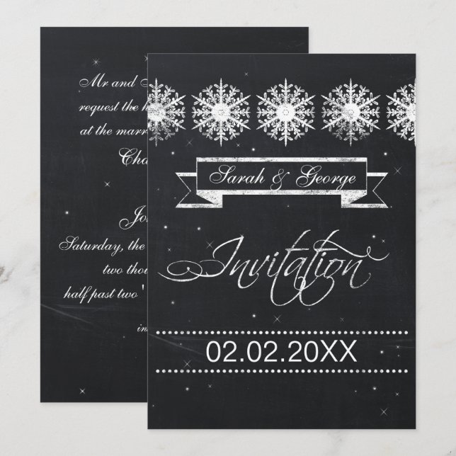 Convites casamento no inverno de flocos de neve (Frente/Verso)