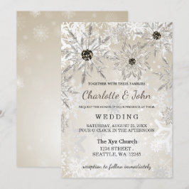 Convites casamento no inverno de flocos de neve de ouro pra