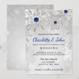 Convites Casamento no inverno de Flocos de Neve Real Azul d