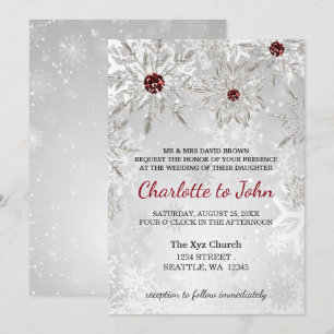 Convites casamento no inverno de flocos de neve vermelhos p