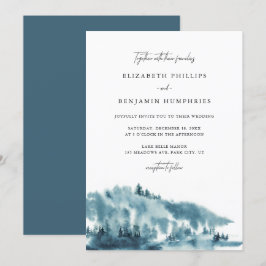 Convites Casamento no inverno de Floresta Azul de Aquarela
