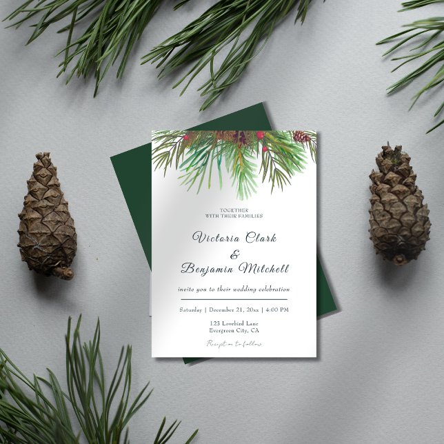 Convites Casamento no inverno de Natal Rustic Greenery Pine (Rustic Greenery Pine Cone Christmas Winter Wedding Invitation)