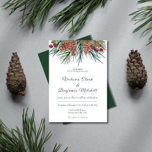 Convites Casamento no inverno de Natal Rustic Pine Greenery