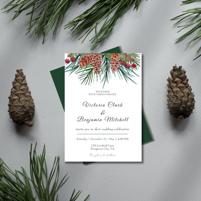 Convites Casamento no inverno de Natal Rustic Pine Greenery (Rustic Pine Greenery Christmas Winter Wedding Invitation )