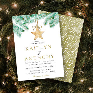 Convites Casamento no inverno de Natal Watercolor Pine Boug
