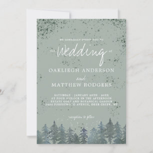 Convites Casamento no inverno de Neve da Floresta Verde Rú