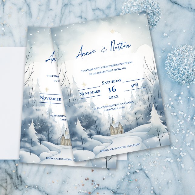 Convites Casamento no inverno de Paisagem de Neve Bonita (Cute Snowy Landscape Winter Wedding Invitation)