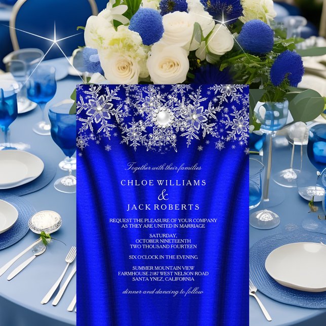 Convites Casamento no inverno de prata azul com pérolas de  (Criador carregado)