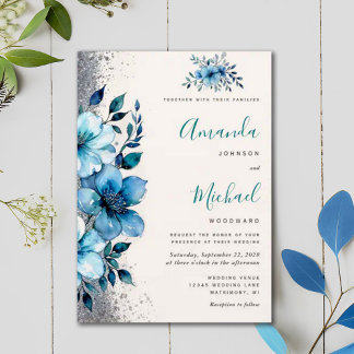 Convites Casamento no inverno de Queda Floral de Turquoise