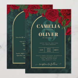 Convites Casamento no inverno de Rosas vermelhas Douradas V