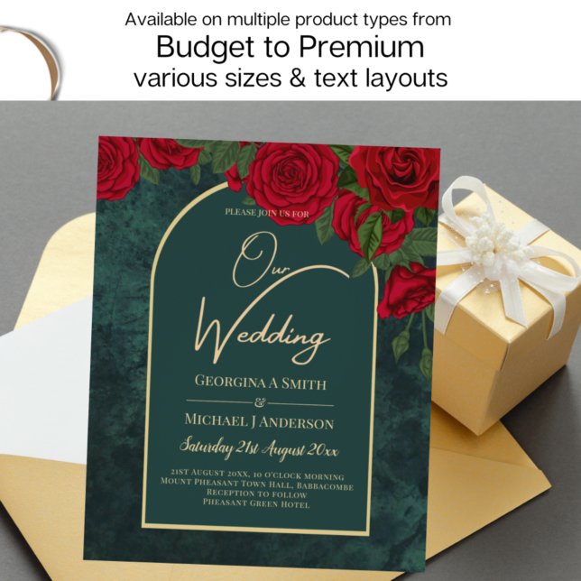 Convites Casamento no inverno de Rosas vermelhas Douradas V (Criador carregado)