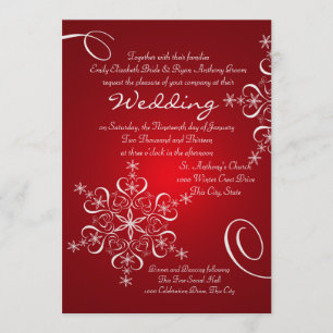 Convites Casamento no inverno do vermelho do floco de neve