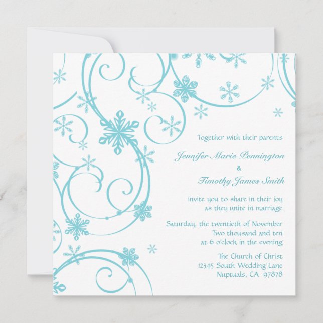 Convites casamento no inverno dos flocos de neve brancos (Frente)