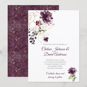 Convites Casamento no inverno Dourado e roxo escuro