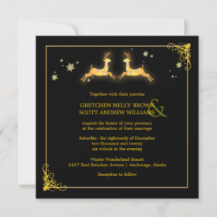 Convites Casamento no inverno Dourado preto elegante da