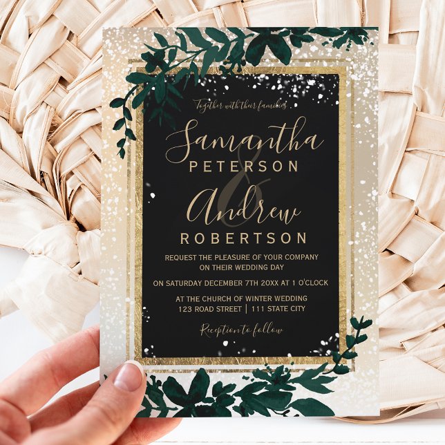 Convites casamento no inverno elegante de neve com tipograf (Criador carregado)