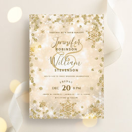 Convites Casamento no inverno elegante Dourado Festivo