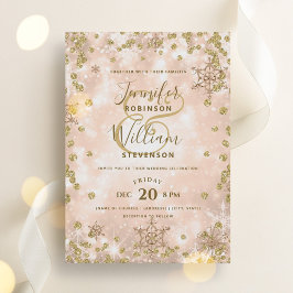 Convites Casamento no inverno Elegante Dourado Rosa Festivo