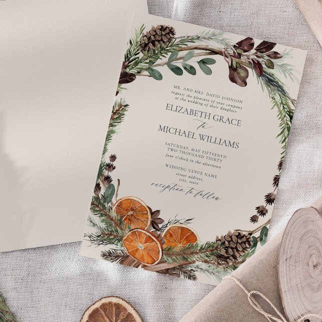 Convites Casamento no inverno Elegante Formal Citrus Boho G (Easily personalize this formal bohemian citrus invitation for the perfect fall or winter wedding)
