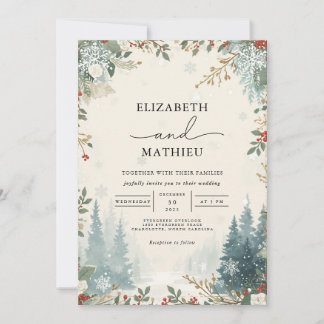 Convites Casamento no inverno Evergreen fosco