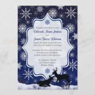 Convites Casamento no inverno FAUX Burlap, Snowflakes, Dee