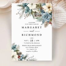 Casamento no inverno Floral Azul Elegante Russo
