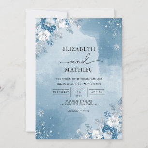 Convites Casamento no inverno Floral Azul Icy