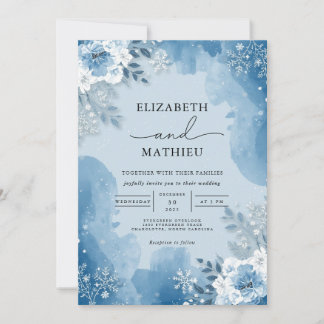 Convites Casamento no inverno Floral de Frost Azul Icy