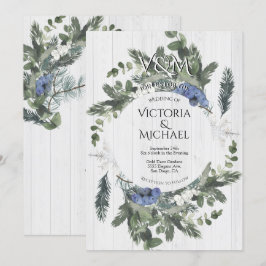 Convites Casamento no inverno Floral e Pinheiro de Madeira