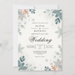Convites Casamento no inverno Floral fosco
