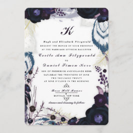 Convites Casamento no inverno Floral Púrpura, Monograma, Qu