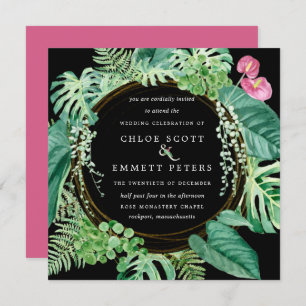 Convites Casamento no inverno Floral Rosa Tropical Exótica
