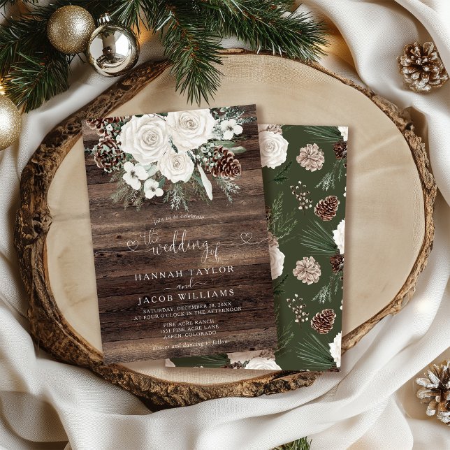 Convites Casamento no inverno Floral Rustic Pine (Criador carregado)