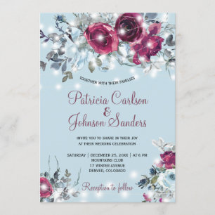 Convites Casamento no inverno floral vermelho-vermelho-poei