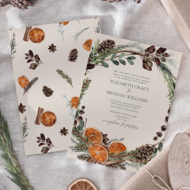 Convites Casamento no inverno Formal Elegante Boho Greenery (Easily personalize this formal bohemian citrus invitation for the perfect fall or winter wedding)