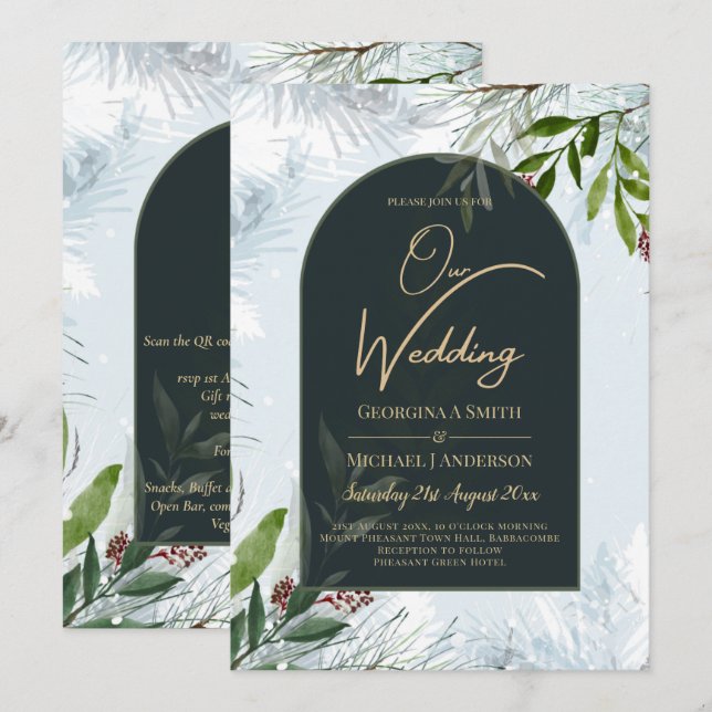 Convites Casamento no inverno Leah G Aqua Blue Green INVITE (Frente/Verso)