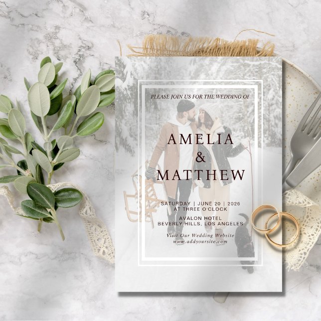 Convites Casamento no inverno Mínimo de Foto Elegante Chic (rustic winter fall photo wedding  invitation romantic elegant minimalist simple modern )