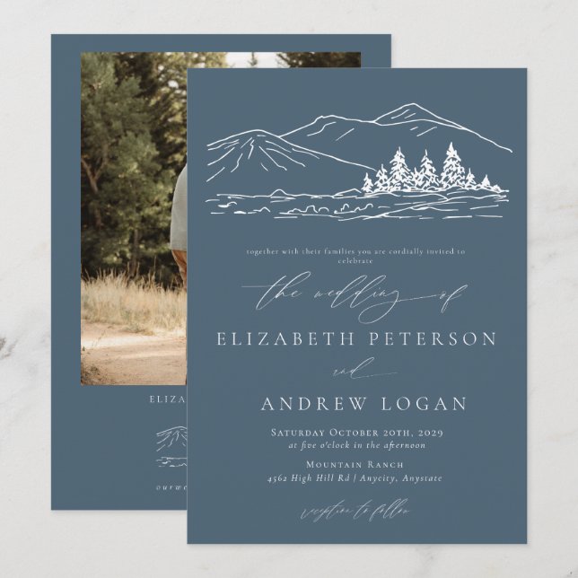 Convites Casamento no inverno | Montanhas russas da florest (Frente/Verso)