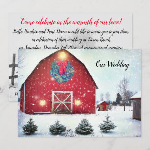 Convites Casamento no inverno Red Barn Personalizado