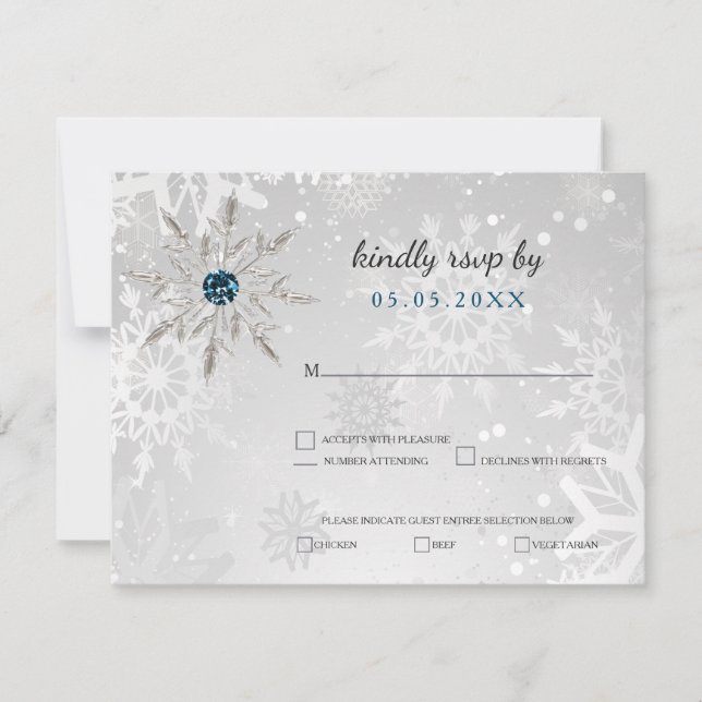 Convites casamento no inverno rsvp prateado aqua snowflakes (Frente)