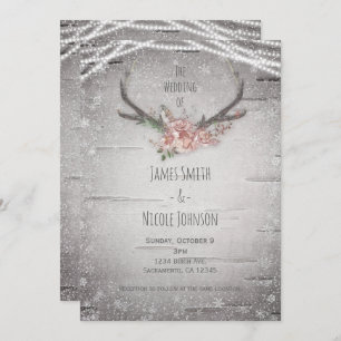 Convites Casamento no inverno Rustic Deer Antlers & White B
